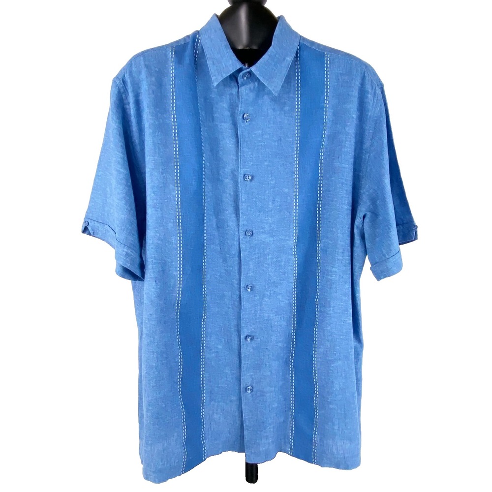 Cafe Luna Short Sleeve Shirt Mens XL Linen Blend Blue High Quality Tropical Look